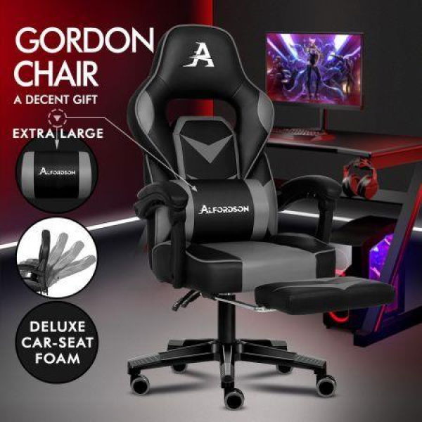 ALFORDSON Gaming Chair Office Seat Thick Padding Footrest Executive Racing Grey