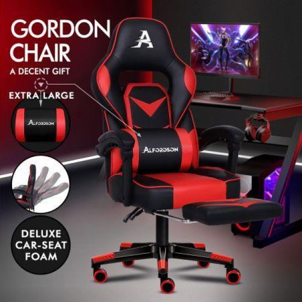 ALFORDSON Gaming Chair Office Seat Thick Padding Footrest Executive Racing Red