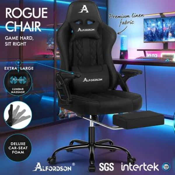 ALFORDSON Gaming Office Chair Massage Computer Footrest Seat Fabric Black