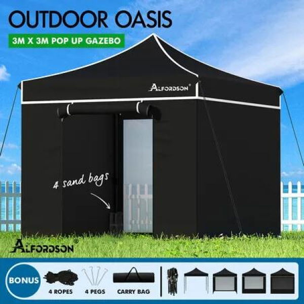 ALFORDSON Gazebo 3x3 Pop Up Marquee Black