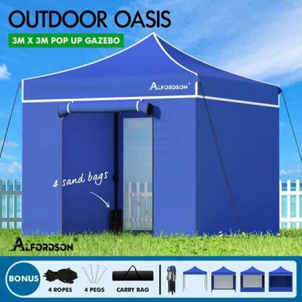 ALFORDSON Gazebo 3x3 Pop Up Marquee Blue