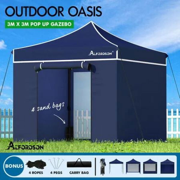 ALFORDSON Gazebo 3x3 Pop Up Marquee Navy