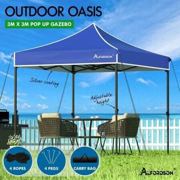 ALFORDSON Gazebo 3x3 Pop Up Tent Wedding Canopy Blue