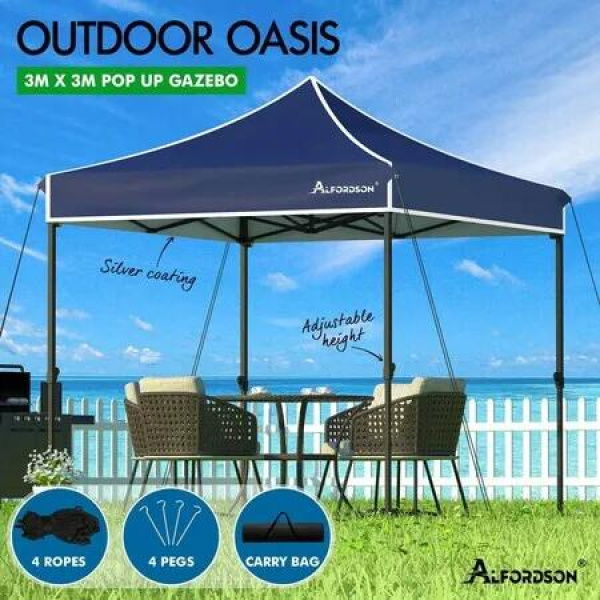 ALFORDSON Gazebo 3x3 Pop Up Tent Wedding Canopy Navy