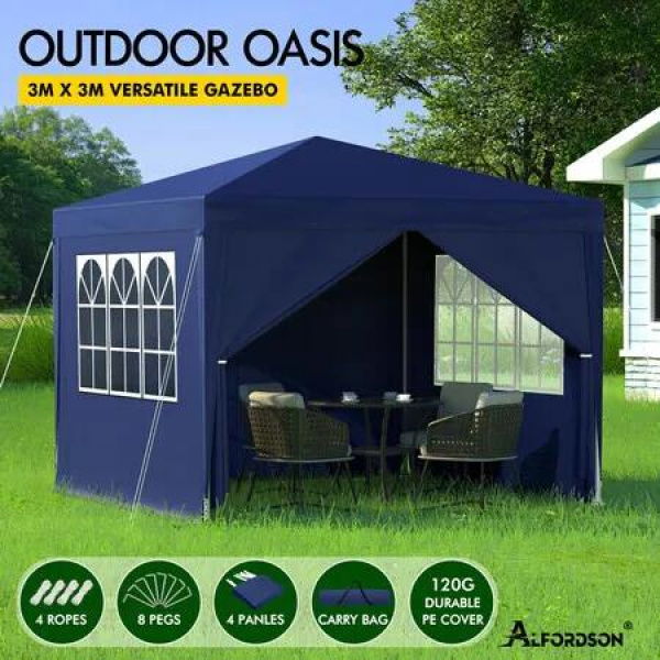 ALFORDSON Gazebo 3x3m Outdoor Wedding Marquee Camping Canopy Portable Blue