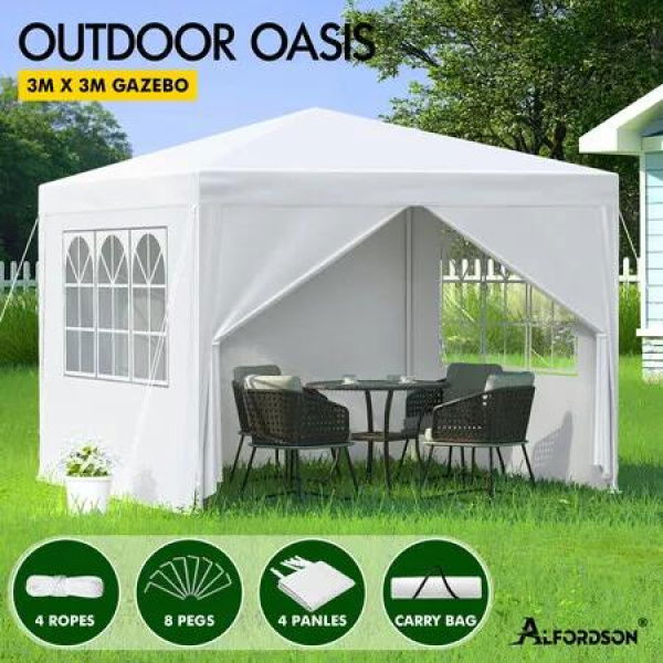 ALFORDSON Gazebo 3x3m Outdoor Wedding Party Tent Camping Portable PE White with Walls