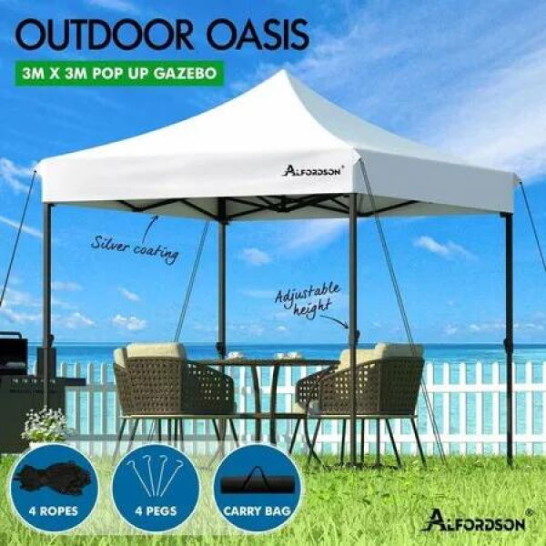 ALFORDSON Gazebo 3x3m Pop Up Marquee Outdoor Folding Tent Wedding Canopy White