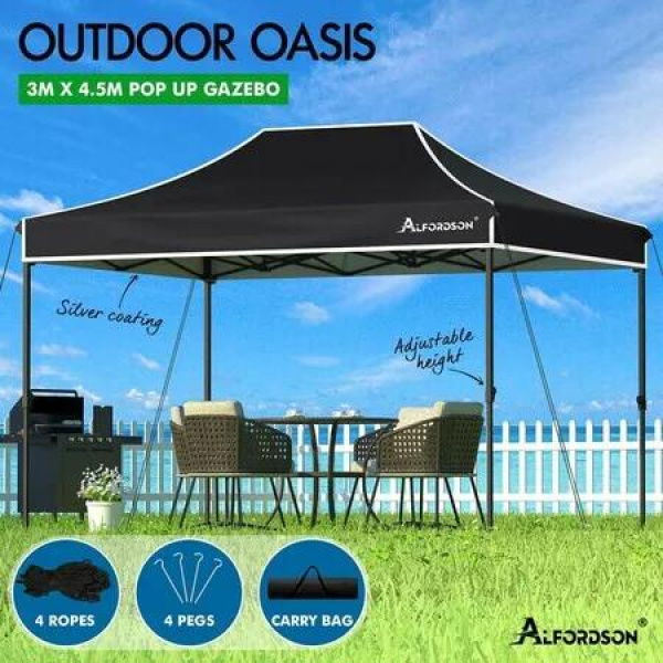 ALFORDSON Gazebo 3x4.5m Pop Up Marquee Outdoor Folding Tent Wedding Canopy Black