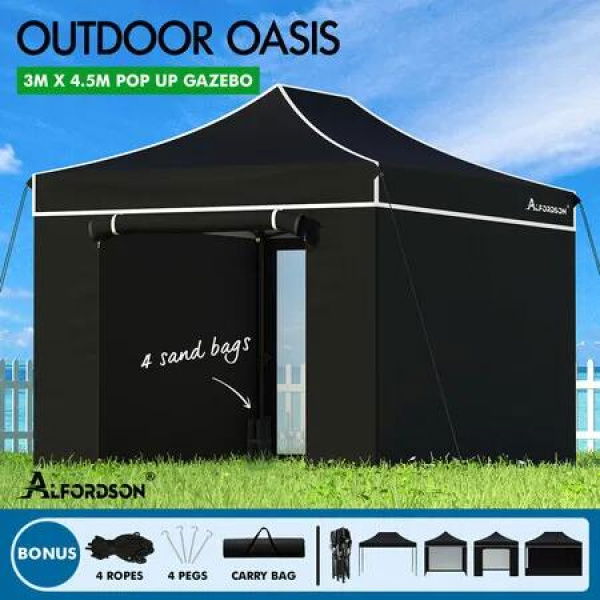 ALFORDSON Gazebo 3x4.5m Pop Up Marquee Outdoor Folding Tent Wedding Canopy Walls Black