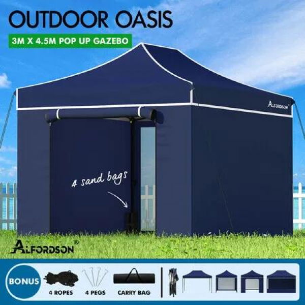 ALFORDSON Gazebo 3x4.5m Pop Up Marquee Outdoor Folding Tent Wedding Canopy Walls Navy