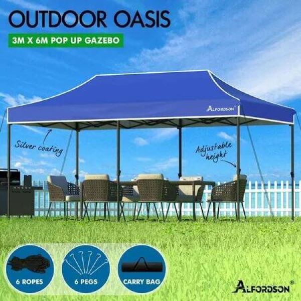 ALFORDSON Gazebo 3x6 Pop Up Marquee Outdoor Folding Tent Wedding Canopy Blue