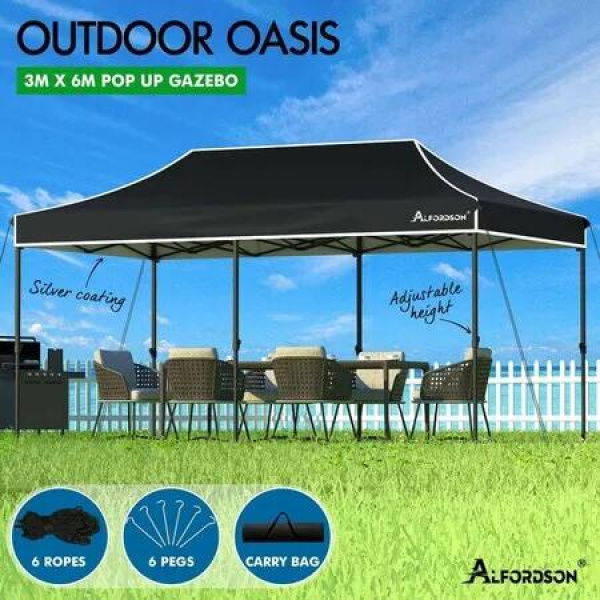 ALFORDSON Gazebo 3x6 Pop Up Tent Wedding Canopy Black