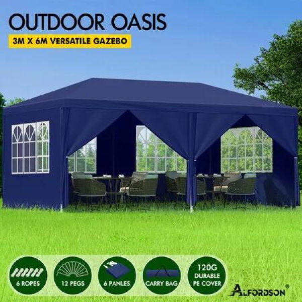 ALFORDSON Gazebo 3x6m Outdoor Wedding Marquee Camping Canopy Portable Blue