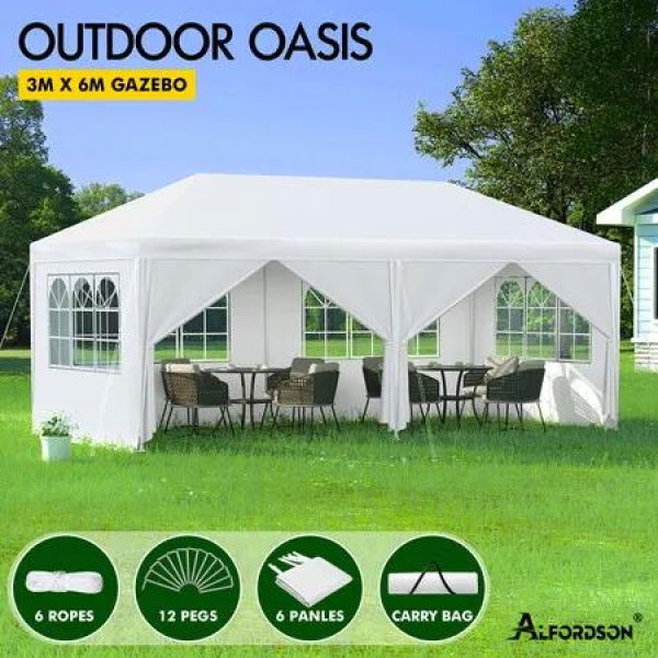 ALFORDSON Gazebo 3x6m Outdoor Wedding Party Tent Camping PE Portable White with Walls