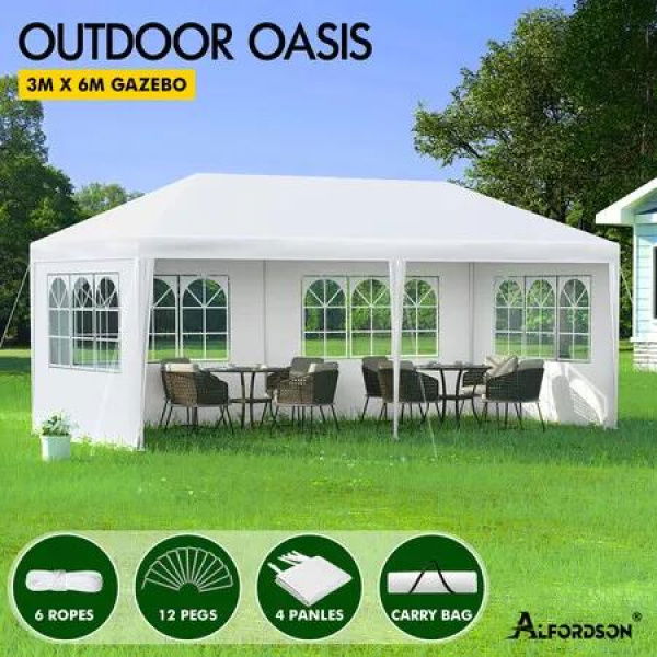 ALFORDSON Gazebo 3x6m Outdoor Wedding Party Tent Camping Portable PE White with Walls