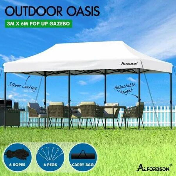 ALFORDSON Gazebo 3x6m Pop Up Marquee Outdoor Folding Tent Wedding Canopy White