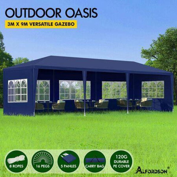 ALFORDSON Gazebo 3x9m Outdoor Wedding Camping Marquee Canopy Portable Blue