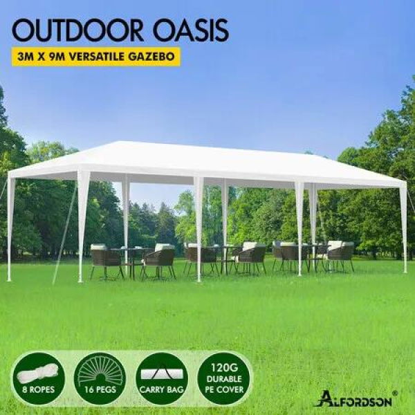 ALFORDSON Gazebo 3x9m Outdoor Wedding Camping Marquee Canopy Portable White