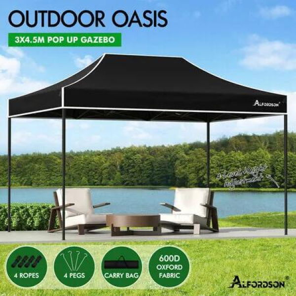 ALFORDSON Gazebo 4.5x3m Pop Up Marquee 600D Oxford Folding Outdoor Tent Black
