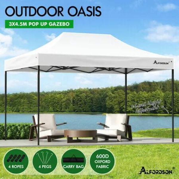 ALFORDSON Gazebo 4.5x3m Pop Up Marquee 600D Oxford Folding Outdoor Tent White
