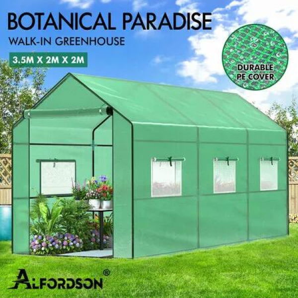 ALFORDSON Greenhouse Gabled Shed Walk-in Green House Plant Garden Storage Cover 3x3x2m