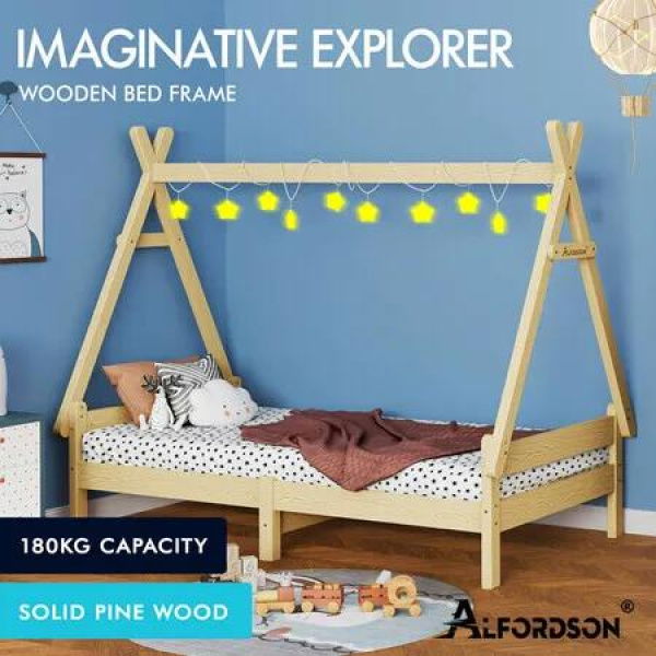 ALFORDSON Kids Bed Frame Wooden Timber Single House Frame Platform Base ESTELLE