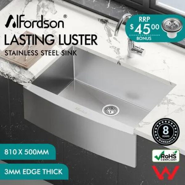 ALFORDSON Kitchen Sink Basin Stainless Steel Under Mount Single Bowl 810X500MM