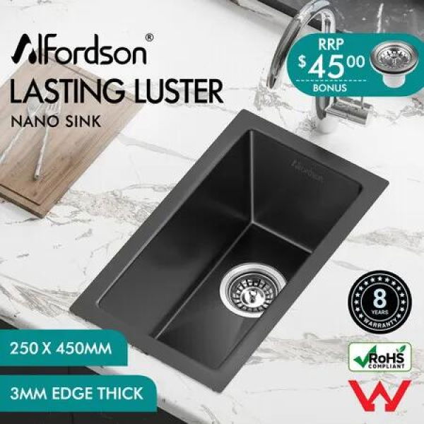 ALFORDSON Kitchen Sink Stainless Steel Drop in Flush Under Mount 250X450MM Black