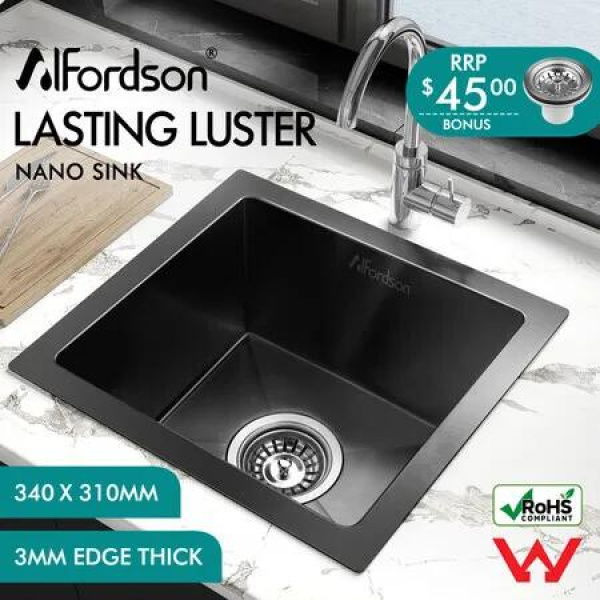 ALFORDSON Kitchen Sink Stainless Steel Drop in Flush Under Mount 340X310MM Black