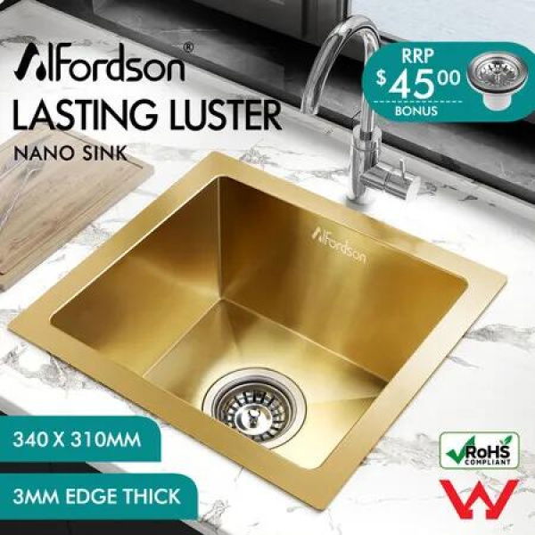 ALFORDSON Kitchen Sink Stainless Steel Drop in Flush Under Mount 340X310MM Gold