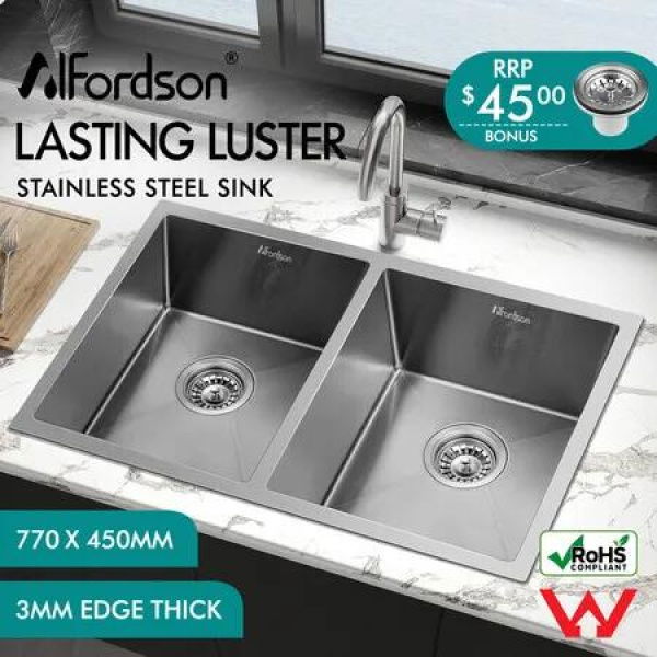 ALFORDSON Kitchen Sink Stainless Steel Drop in Flush Under Mount Basin 770X450MM