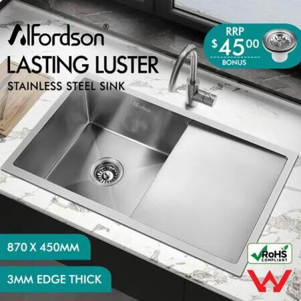 ALFORDSON Kitchen Sink Stainless Steel Drop in Flush Under Mount Basin 870X450MM