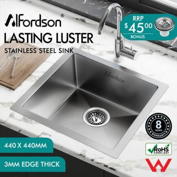 ALFORDSON Kitchen Sink Stainless Steel Drop in Flush Under Mount Bowl 440X440MM