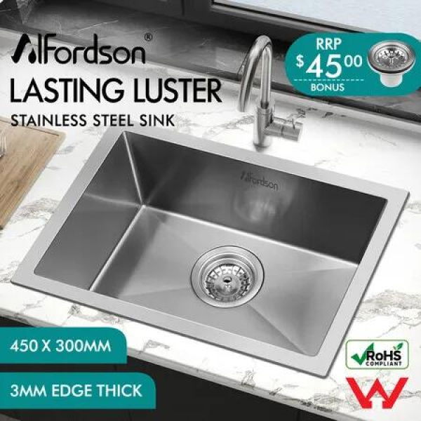 ALFORDSON Kitchen Sink Stainless Steel Drop in Flush Under Mount Bowl 450X300MM