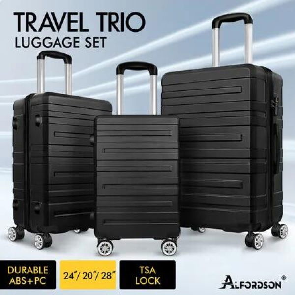 ALFORDSON Luggage 3PCS Set Suitcase Trolley TSA Carry on Hard Case Black