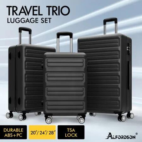 ALFORDSON Luggage 3PCS Set Suitcase Trolley TSA Carry on Hard Case Black