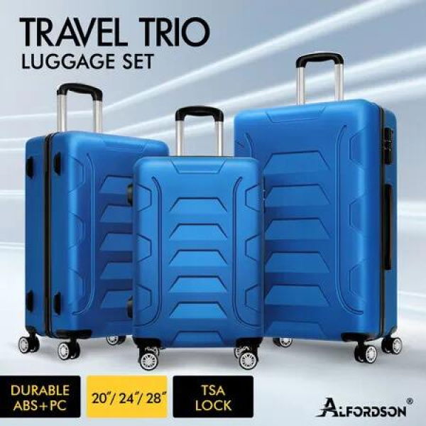 ALFORDSON Luggage 3PCS Set Suitcase Trolley TSA Carry on Hard Case Blue