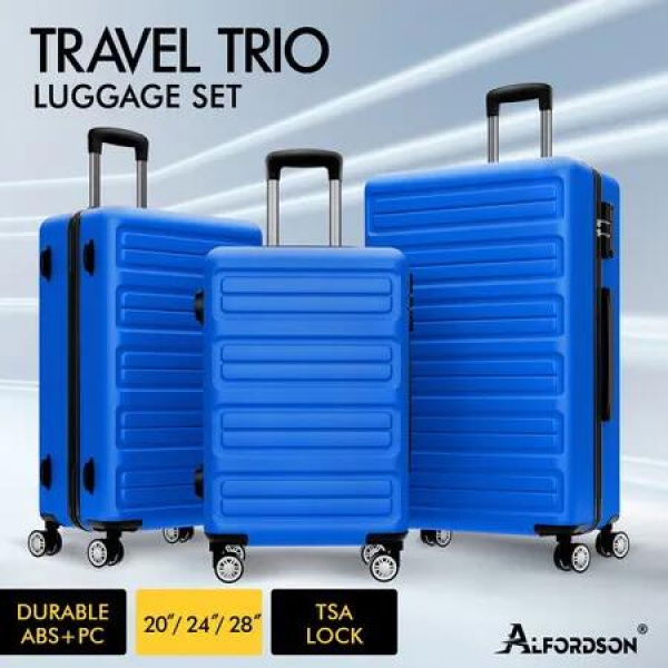 ALFORDSON Luggage 3PCS Set Suitcase Trolley TSA Carry on Hard Case Blue