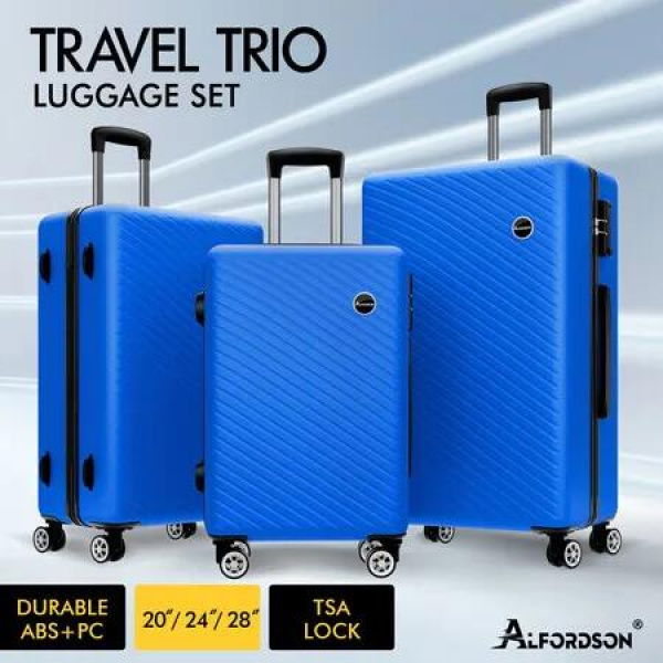 ALFORDSON Luggage 3PCS Set Suitcase Trolley TSA Carry on Hard Case Blue