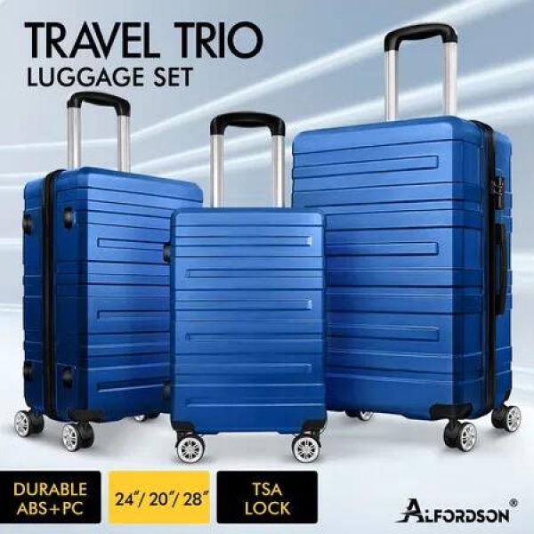 ALFORDSON Luggage 3PCS Set Suitcase Trolley TSA Carry on Hard Case Blue