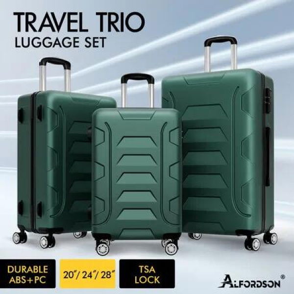 ALFORDSON Luggage 3PCS Set Suitcase Trolley TSA Carry on Hard Case Green