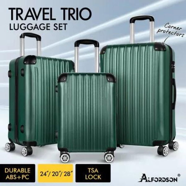 ALFORDSON Luggage 3PCS Set Suitcase Trolley TSA Carry on Hard Case Green