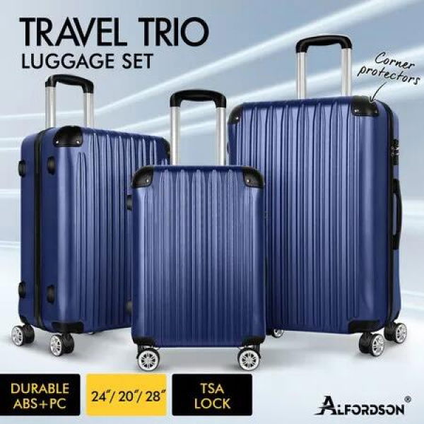 ALFORDSON Luggage 3PCS Set Suitcase Trolley TSA Carry on Hard Case Navy