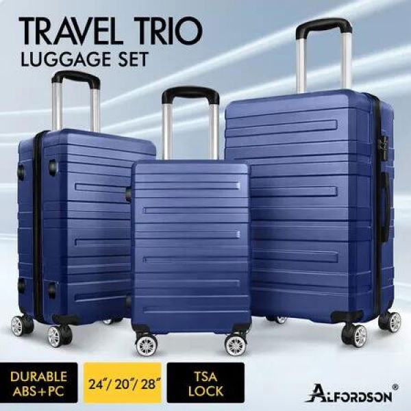 ALFORDSON Luggage 3PCS Set Suitcase Trolley TSA Carry on Hard Case Navy