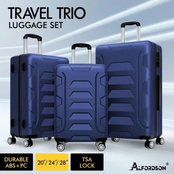 ALFORDSON Luggage 3PCS Set Suitcase Trolley TSA Carry on Hard Case Navy