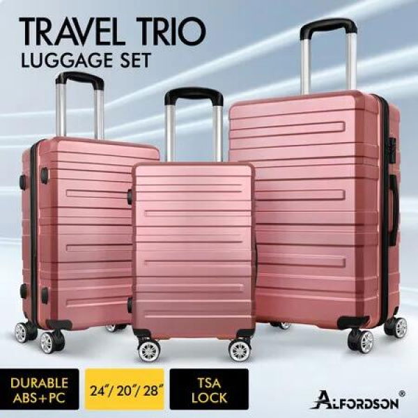 ALFORDSON Luggage 3PCS Set Suitcase Trolley TSA Carry on Hard Case Pink