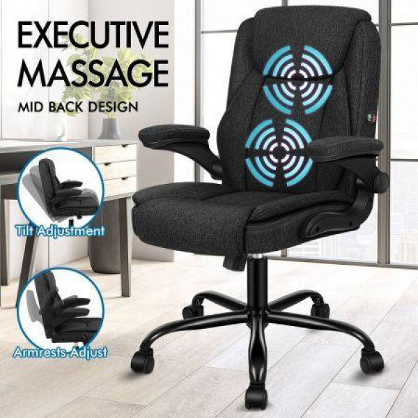 ALFORDSON Massage Office Chair Executive Computer Gaming Seat Linen Fabric Black