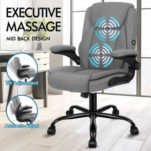 ALFORDSON Massage Office Chair Executive Computer Gaming Seat Linen Fabric Grey