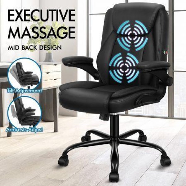 ALFORDSON Massage Office Chair Executive Computer Gaming Seat PU Leather Black