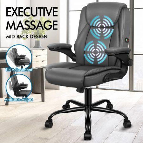 ALFORDSON Massage Office Chair Executive Computer Gaming Seat PU Leather Grey